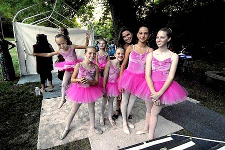 Kim Shope poses with some of her dancers before the first performance of the evening at Dance in the Park 2007