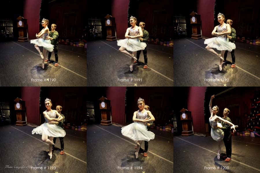 Ella Hiebert and Ben Rabe (as Snow Queen and Snow King pas de deux) practicing pirouettes pre-show, behind the curtain.
