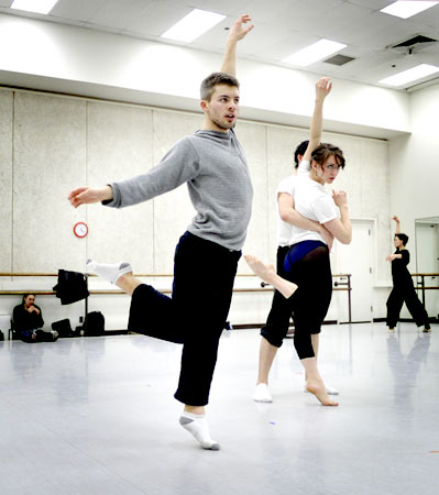 Studio Rehearsal for Les Oiseaux. Josh Beamish works out and models a movement as