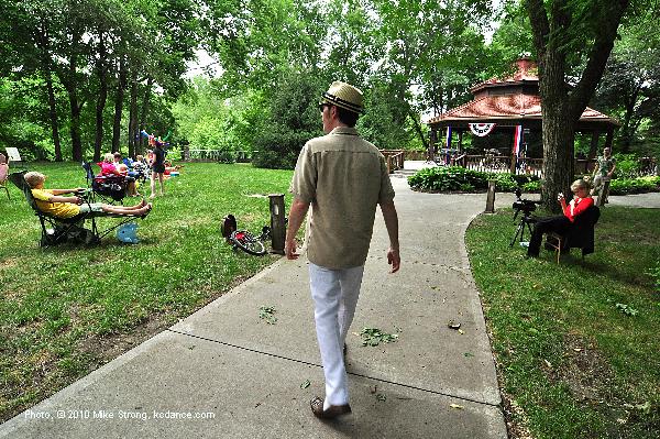 Dave on the pathway to the Gazebo bandstand prior to the show. - photo by Mike Strong kcdance.com