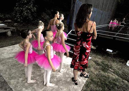 Kim Shope with her dancers ready to go on as the first group at Dance in the Park 2007 - the last year for her Midtown School of Dance performers