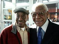 Frankie Manning (left) and Buck O'Neil in April 2003 across the street from The GEM, at the American Jazz Museum /&/ Negro Leagues Baseball Museum - Photo, Copyright Mike Strong, all rights reserved