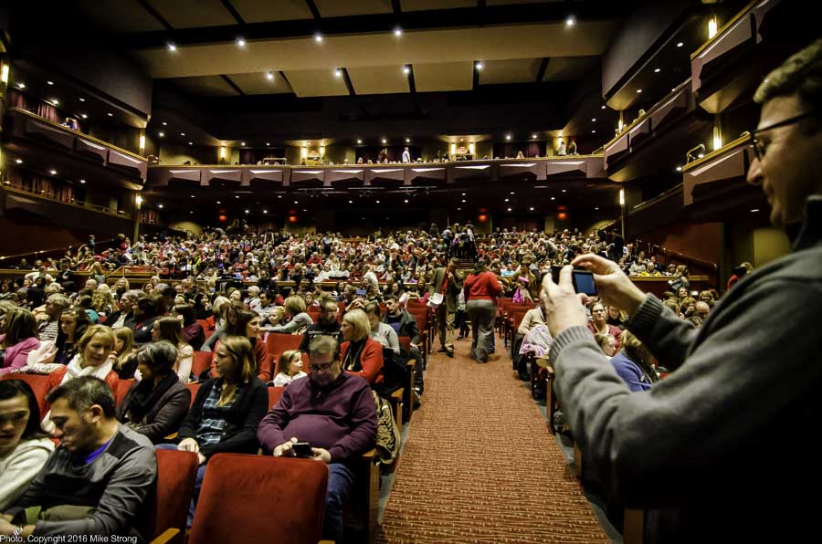 Lance Harshbarger taking a picture of the chock-full house for the Sunday 2 pm performance