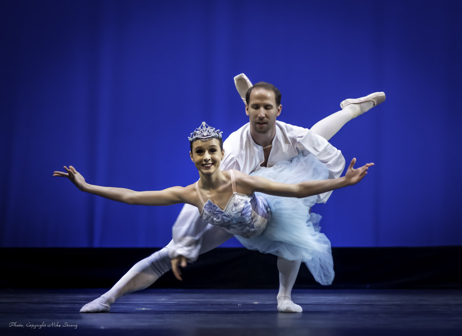 Snow Queen Julia Walewicz and Snow King Ben Rabe, in dress (above) and below in practice before dress performance