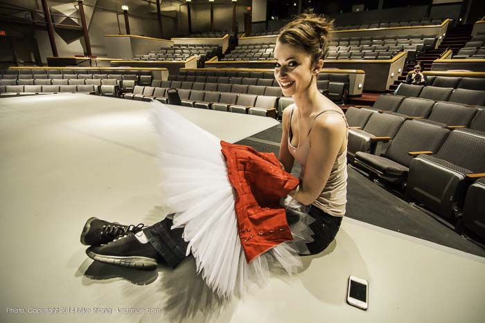 Jennifer Tierney, sewing a tutu during notes - see yah view