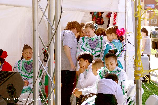 Dancers getting ready for their turn onstage. Rose Maries Fiesta Mexicana at Emerson Park in the Argentine 1 May 2011