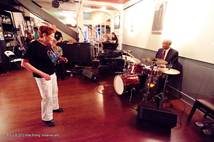 Billie Mahoney (center) and Leon Brady on drums (Kansas City Youth Jazz) trade phrases between drums and taps