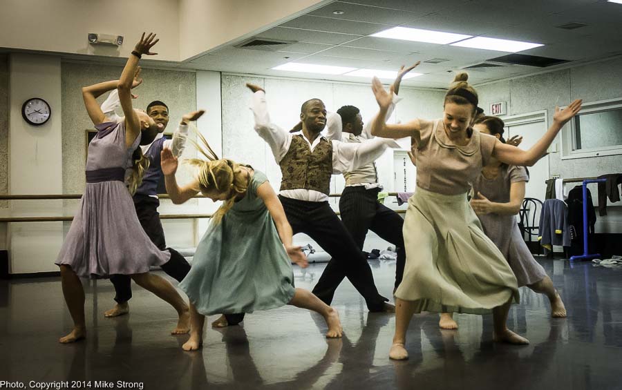 Hands on the Plow - studio run thu - Choreo by Telly Fowler who is the dancer in the middle L-R: Christina Mowrey, John Swapshire, Kelsey Crawford, Telly, Winston Brown, Katie Jenkins, Caroline Fogg