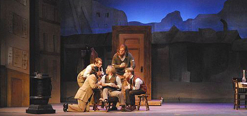 (photo / copyright Mike Strong, kcdance.com) Handling the landlord - la Boheme directed by Marciem Bazell